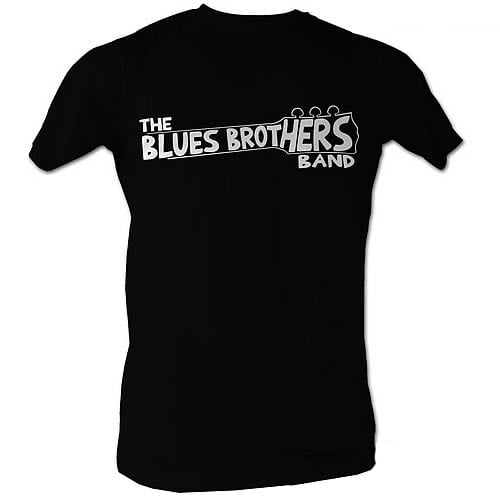 It's a T-Shirt commemorating the most notorious Blues Band of all time, the Blues Brothers! Featuring the words "The Blues Brothers Band" in white within the neck of a guitar, if you wear this black t-shirt then nobody will mistake your ties to the band. Buy yours today!
