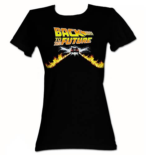 Back to the Future Car Speeding Black Juniors T-Shirt