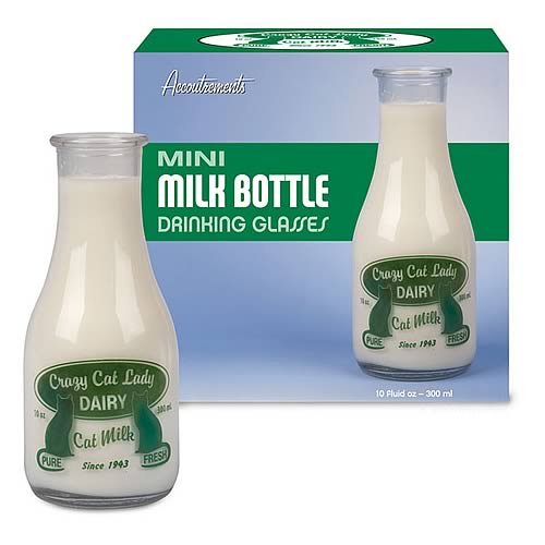 Crazy Cat Lady Mini Milk Bottle Drinking Glass 2-Pack
