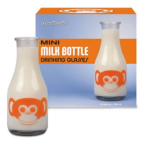 Monkey Face Mini Milk Bottle Drinking Glass 2-Pack