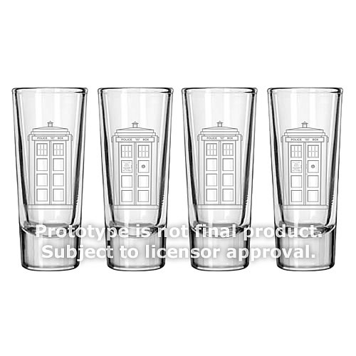 Doctor Who TARDIS Etched Look 2 oz. Glass Set of 4
