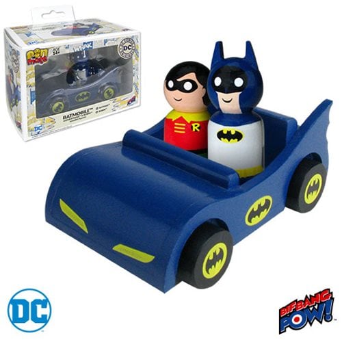 Batmobile with Classic Batman and Robin Pin Mate Wooden Set