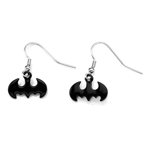 Batman Logo IP Black Dangle Hook Earrings