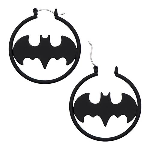 Batman Logo Matte Black Cut Hoop Earrings