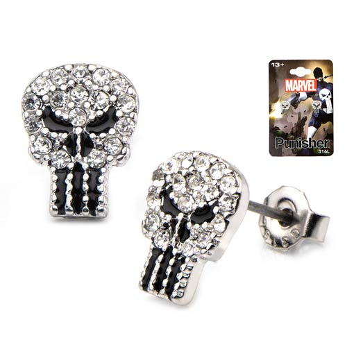 Punisher Skull Bling Gems Stud Earrings