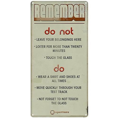 Portal 2 Remember Tin Wall Sign