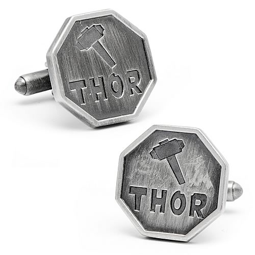 Thor Comic Logo Silver Cufflinks