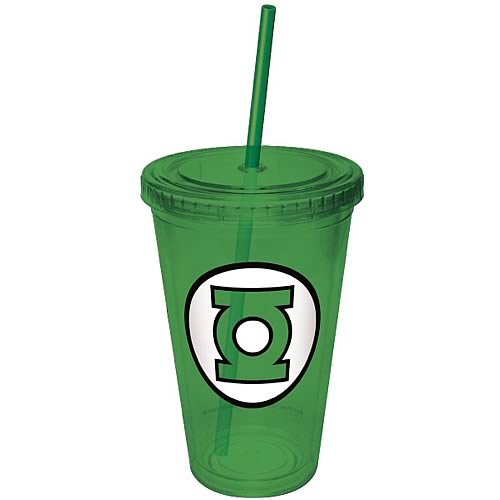 Green Lantern Green Plastic Cup with Straw