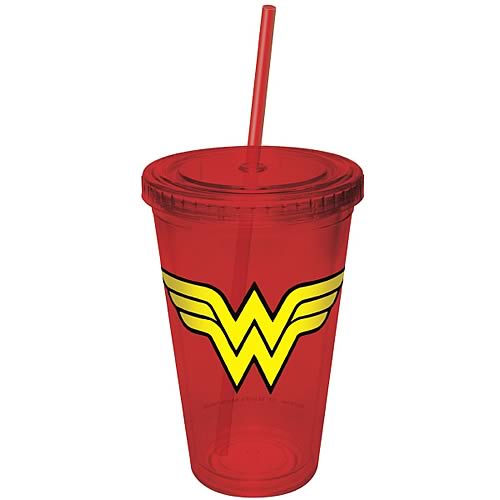 Wonder Woman Red Plastic Cup with Straw