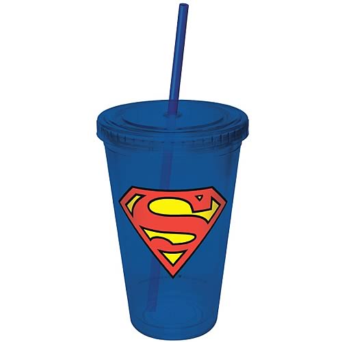 Superman Blue Plastic Cup with Straw