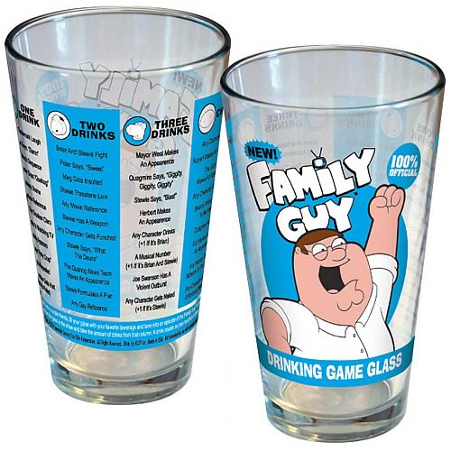 Family Guy Drinking Game Blue and Yellow Pint Glass