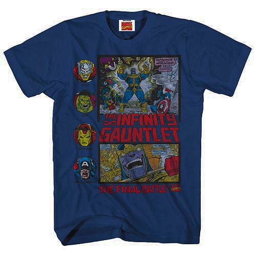 Marvel Heroes Fight Thanos Heather Navy Blue T-Shirt
