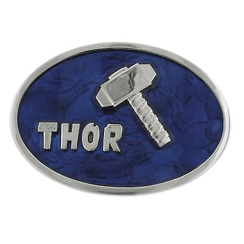 Thor Mjolnir Hammer Silver and Blue Belt Buckle