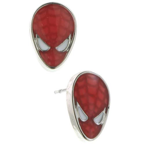 Spider-Man Silver Tone Red Enamel Stud Earrings