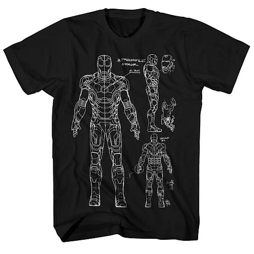 Iron Man 3 Iron Man Armor Blueprint Black T-Shirt