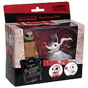 Mini-Figures > Nightmare Before Christmas - Cute Kubricks from  The Nightmare Before Christmas!     Jack Skellington in pink pajamas and his companion Zero.    Theyre fun to collect, and make great gifts, too!        Admirers of  The Nightmare Before Christmas  are sure to enjoy this delightful 2-pack of Kubricks that features Jack Skellington in pink pajamas and his companion Zero. The figures stand approximately 3-inches tall, feature multiple points of articulation, and come in displayable window boxes. Theyre fun to collect, and make great gifts, too!: Sizes 