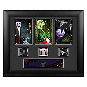 Film Cells > Nightmare Before Christmas - Own a piece of the movie! Beautifully mounted and framed! A must-have collectible! It is the same routine every year in Halloweentown, on Halloween the monsters come out and perform a real scare. This particular Halloween, the pumpkin king Jack Skellington, bored of the idea, saunters off into the woods with his dog Zero after Halloween night. Upon the break of dawn, he discovers a clearing of trees with different doors representing various holidays. The Christmas Tree door attracts his attention and upon entrance into the world of Christmas, Jack is fascinated with this new idea of Christmas that he must absolutely share with the citizens of Halloweentown! This highly-detailed framed triple film cell measures 11-inches tall x 13-inches wide. Limited to just 2,500 pieces worldwide! Order yours today! Please note that the actual cell of film may vary from piece to piece, as they are hand-selected from reels of film.: Sizes 