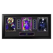 Film Cells > Nightmare Before Christmas - Own a piece of the movie! Beautifully mounted and framed! A must-have collectible! It is the same routine every year in Halloweentown, on Halloween the monsters come out and perform a real scare. This particular Halloween, the pumpkin king Jack Skellington, bored of the idea, saunters off into the woods with his dog Zero after Halloween night. Upon the break of dawn, he discovers a clearing of trees with different doors representing various holidays. The Christmas Tree door attracts his attention and upon entrance into the world of Christmas, Jack is fascinated with this new idea of Christmas that he must absolutely share with the citizens of Halloweentown! This highly-detailed framed triple film cell measures 11-inches tall x 20-inches wide. Limited to just 2,500 pieces worldwide! Order yours today! Please note that the actual cell of film may vary from piece to piece, as they are hand-selected from reels of film.: Sizes 
