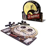 Games > Nightmare Before Christmas - This  Scrabble  crosswords game takes you to Halloweentown!       Scrabble,  with a  The Nightmare Before Christmas  movie twist.    Glow-in-the-dark board and letter tiles.      Spooky new challenges and excitement every time!               Scrabble  is the archetypal word game.  Now coupled with the  The Nightmare Before Christmas  movie, its better and more fun than ever including a glow-in-the-dark board and letter tiles!  This game will take you to Halloweentown!  2 to 4 players.  Ages 8 to adult.       Take the challenge of making the best use of your 7 letter tiles for just the right combination of wordplay, competition, and enjoyment.  This thrilling game draws family and friends together around the table with the joy of building interlocking words and the competition for racking up big scores. Connect the wooden letter tiles up, down, and across the board to create distinct crosswords in each contest. Whether you play traditional rules or those for shorter gameplay, there are new challenges and new excitement every time!: Sizes 
