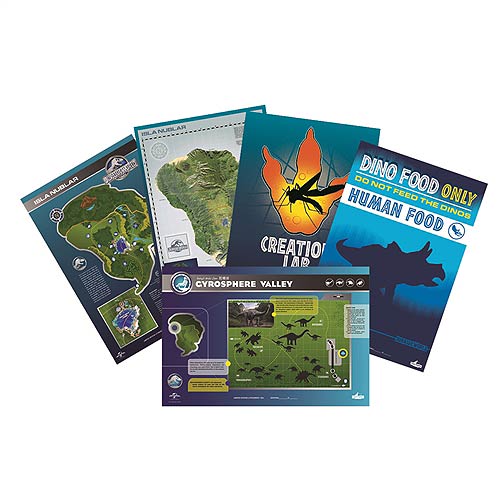 Jurassic World Maps and Signs Lithograph Print Set