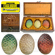 Game of Thrones Dragon Egg Prop Replica Set in Wooden Box with Gold Targaryen Sigil and Gold Satin Lining – EE Exclusive