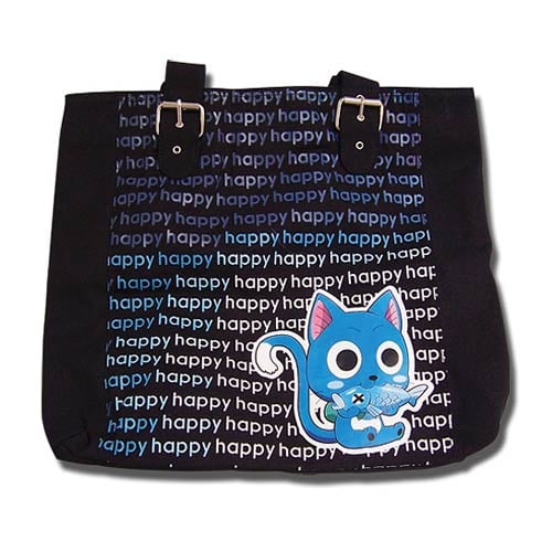 Fairy Tail Happy Cat Black Tote Bag