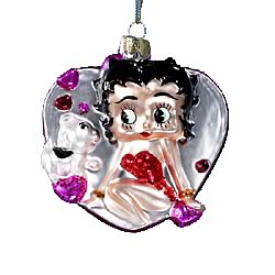 Betty Boop with Dog in Heart 5-Inch Glass Ornament