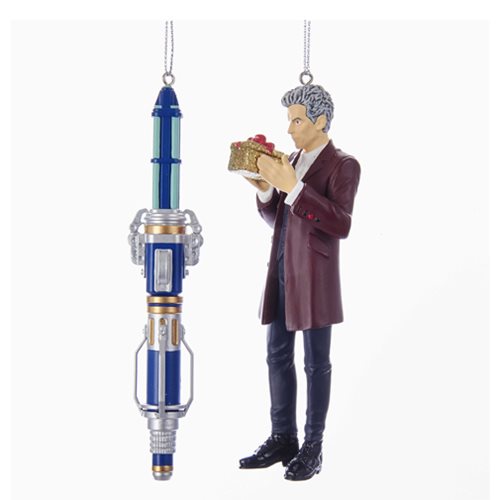 Doctor Who 12th Doctor and Sonic Screwdriver Ornaments