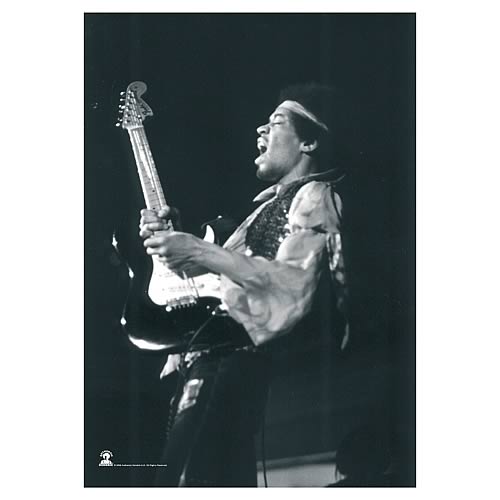 Jimi Hendrix Guitar Black and White Fabric Poster