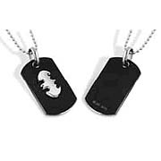 Batman Silver Emblem Black Dog Tag Necklace