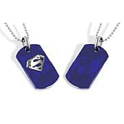 Superman Silver Emblem Blue Dog Tag Necklace