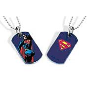 Superman Flying Blue Dog Tag Neckalce