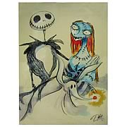 Artwork > Nightmare Before Christmas - Celebrate Christmas and Halloween  any time of year!   Unique stretched-canvas art featuring Jack, Sally, and Zero from  The Nightmare Before Christmas.    What a wonderful gift idea!    This unique stretched-canvas piece of art is based on conceptual designs from  The Nightmare Before Christmas.  It features Jack, Sally, and Zero, and measures about 24-inches tall x 16-inches wide x 1 1/2-inches deep.  What a wonderful gift idea for fans of the Tim Burton masterpiece!: Sizes 