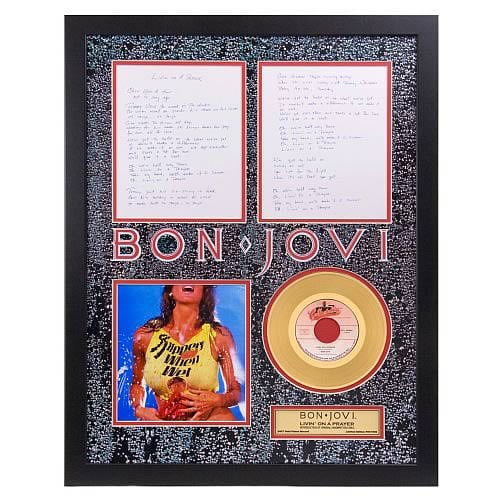 Bon Jovi Livin on a Prayer Framed Gold Record with Lyrics