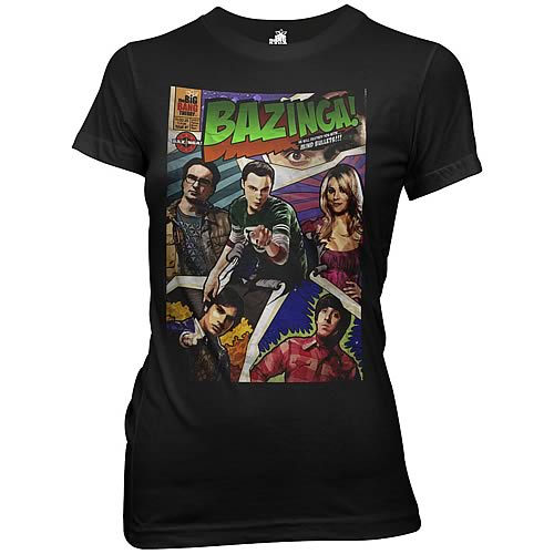 Big Bang Theory Bazinga Comic Cover Black Juniors T-Shirt