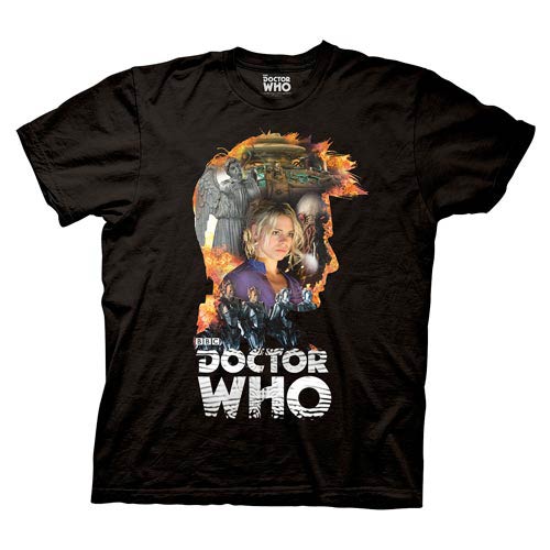 Doctor Who Head 10th Doctor Collage Black T-Shirt