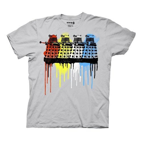 Doctor Who Rainbow Daleks Paint Drip Gray T-Shirt