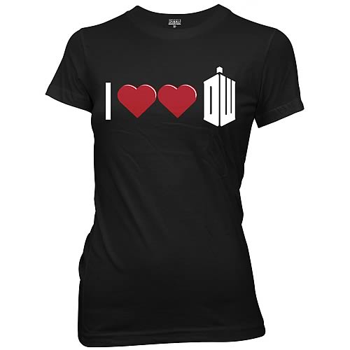 Dr. Who Double Heart Dr. Who Black Juniors T-Shirt