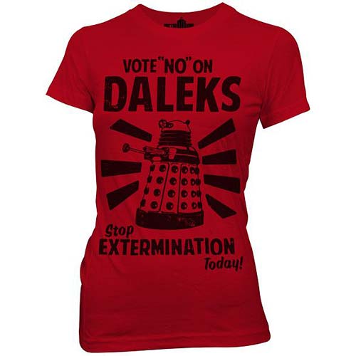 Doctor Who Vote No On Daleks Red Juniors T-Shirt