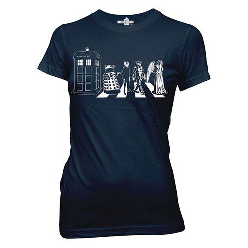Doctor Who Detailed Street Crossing Blue Juniors T-Shirt