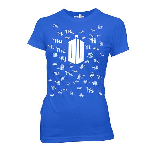 Doctor Who Tally Marks Juniors Blue T-Shirt