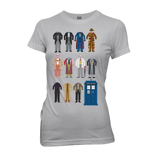 Doctor Who Doctor Outfits Gray Juniors T-Shirt