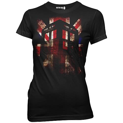 Doctor Who TARDIS and Union Jack Black Juniors T-Shirt