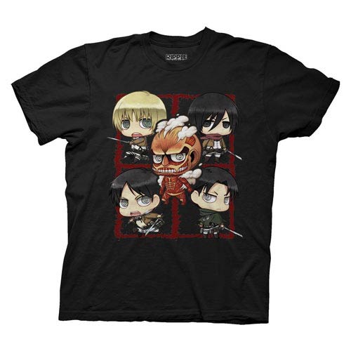 Attack on Titan SD Character Montage Black T-Shirt