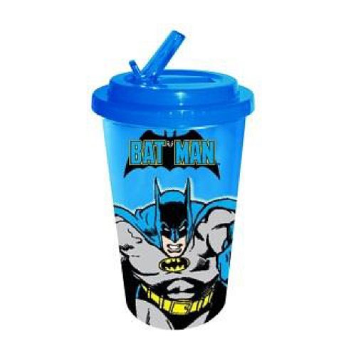 Batman Action Plastic 16 oz. Flip-Straw Travel Cup