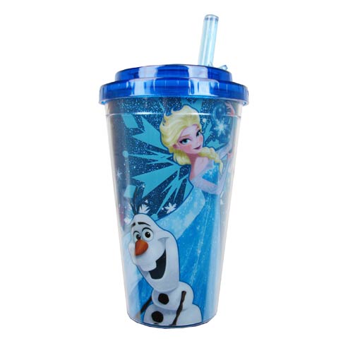 Frozen Olaf and Elsa Glitter 16 oz. Flip Straw Travel Cup
