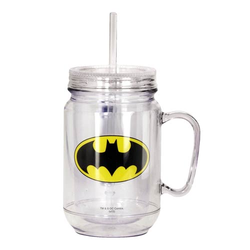 Batman Clear Mason-Style Plastic Jar with Lid and Handle
