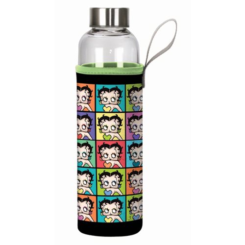 Betty Boop Squares Glass Water Bottle with Neoprene Sleeve