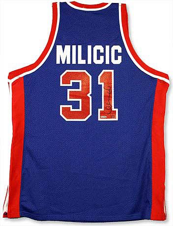 Darko Milicic Signed Pistons Away/Blue Jersey