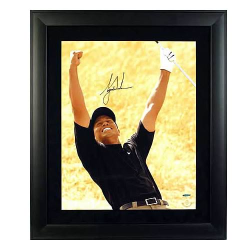 Tiger Woods Signed "Yellow Background" Framed Photo